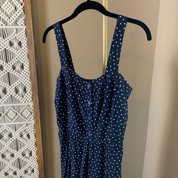 Loft Navy with White Polka Dots Jumpsuit wide leg smocked back size small - Picture 4 of 13
